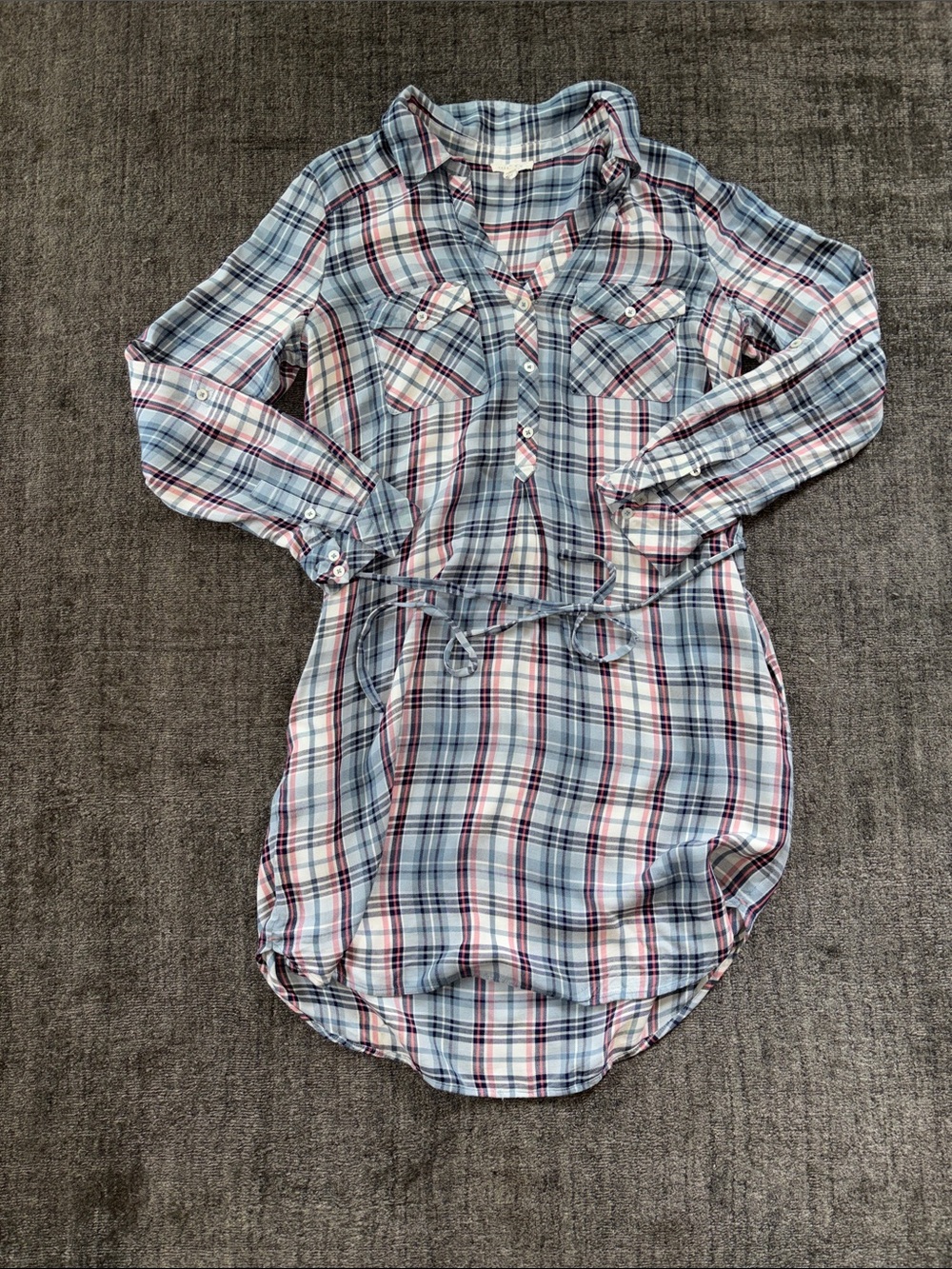 Soft Joie Plaid Button-Front Dress in Blue and Pink - Small
